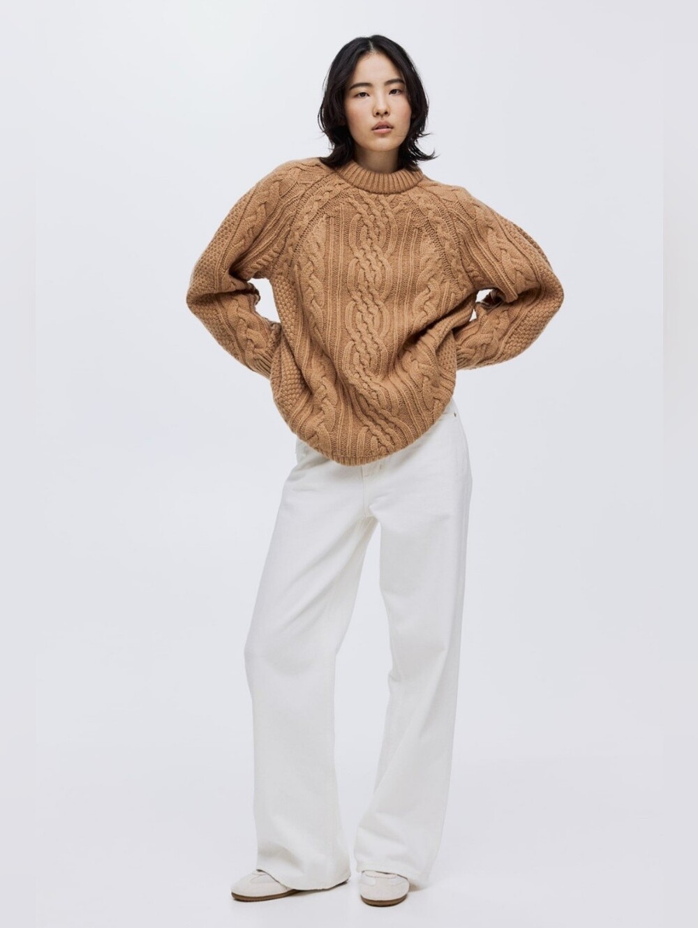 H&M PREMIUM SELECTION Cable Knit Wool Blend Crewneck Sweater size M